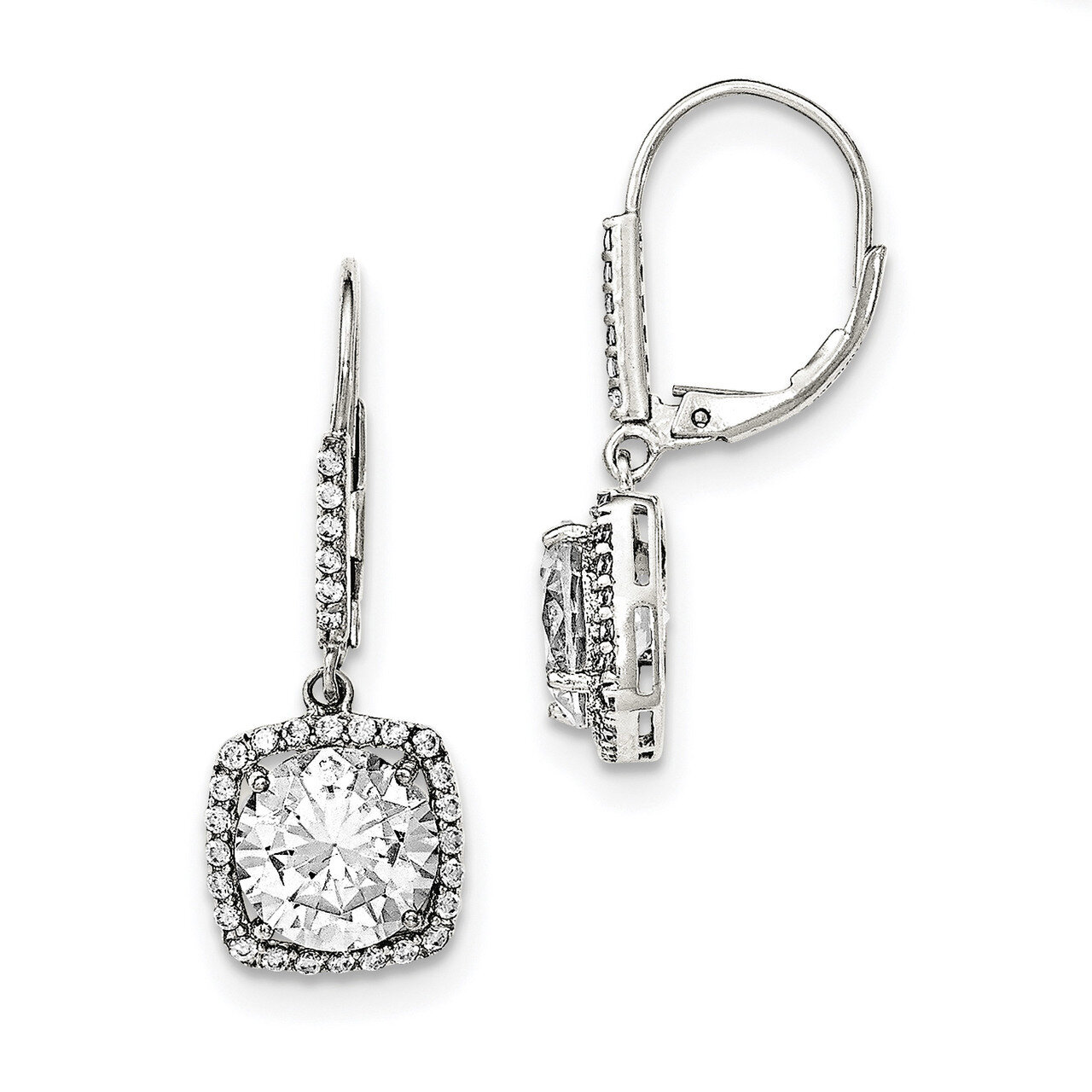 CZ Diamond Dangle Earrings Sterling Silver Polished QE12425