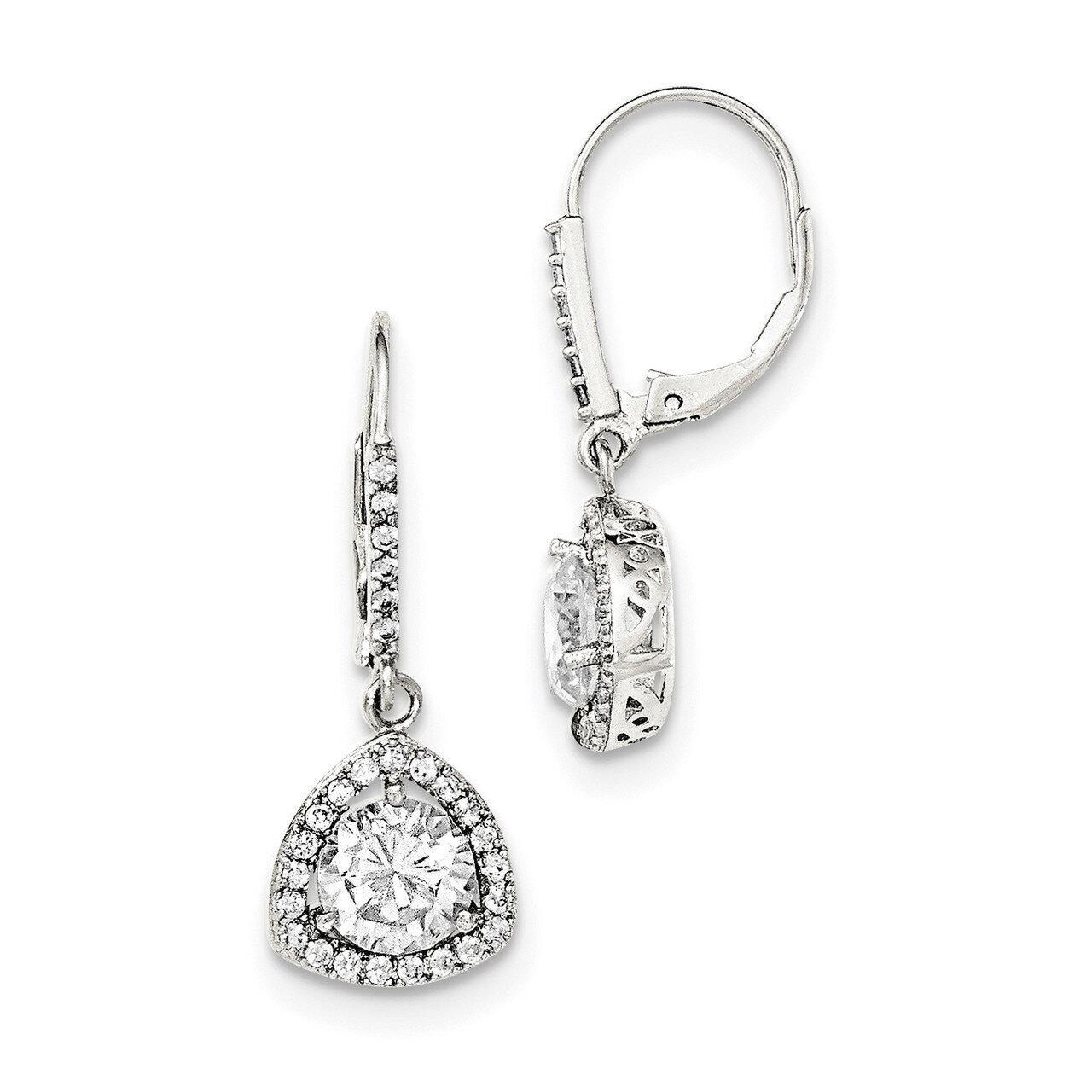 CZ Diamond Leverback Earrings Sterling Silver Polished QE12426, MPN: QE12426, 883957777030