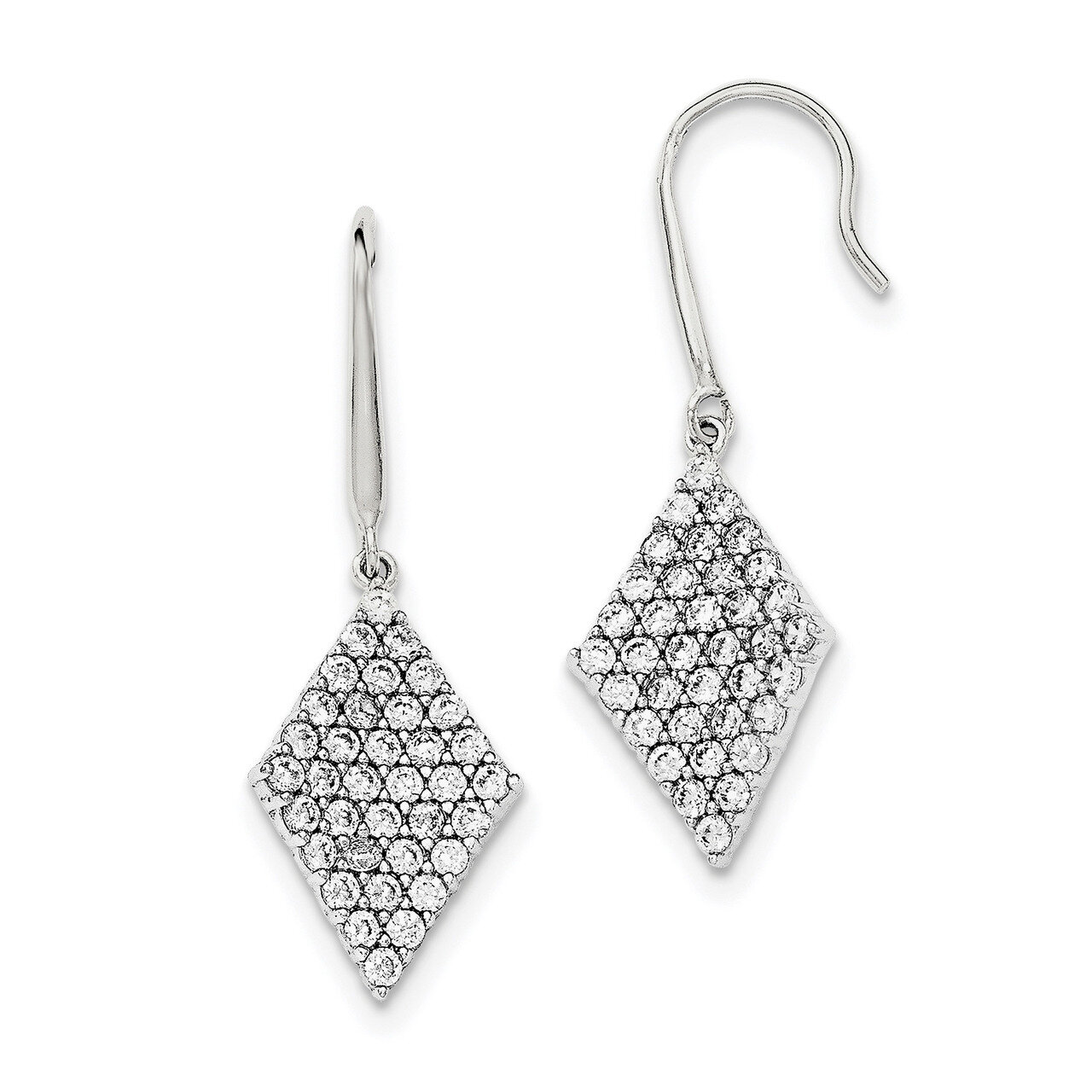 CZ Diamond Shepherd Hook Earrings Sterling Silver Polished QE12449, MPN: QE12449, 883957777085