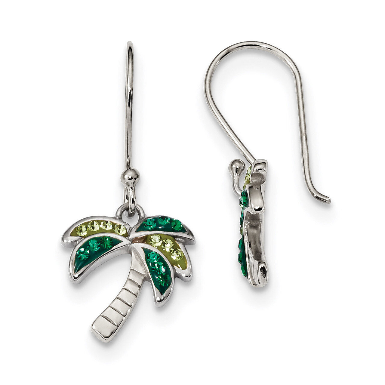 Light Dark Green Crystal Palm Tree Earrings Sterling Silver QE12456, MPN: QE12456, 883957567075