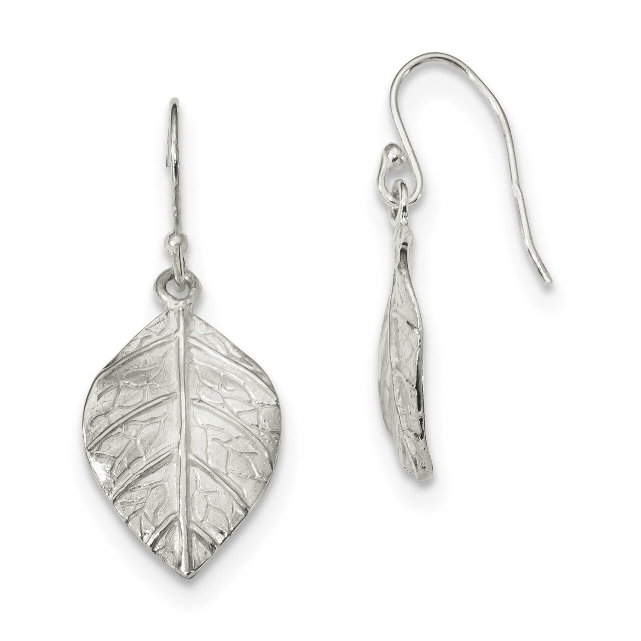 Leaf Textured Dangle Earrings Sterling Silver QE12457, MPN: QE12457, 191101230998