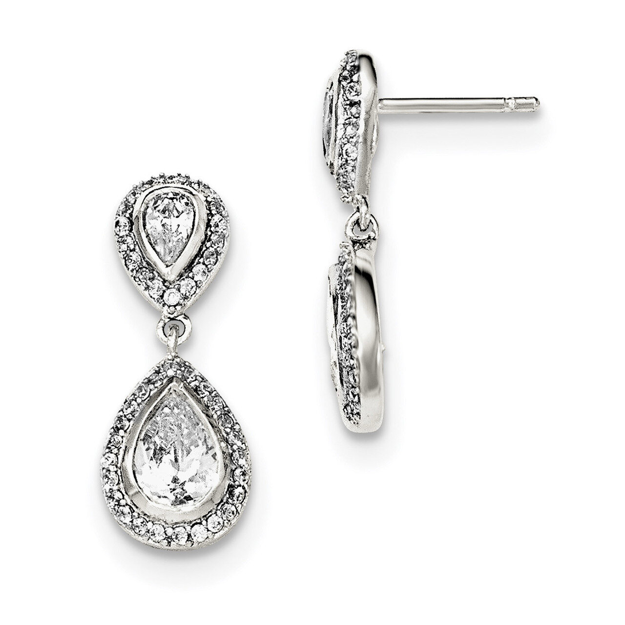 CZ Diamond Pear with Halo Post Dangle Earrings Sterling Silver QE12476, MPN: QE12476, 883957777108