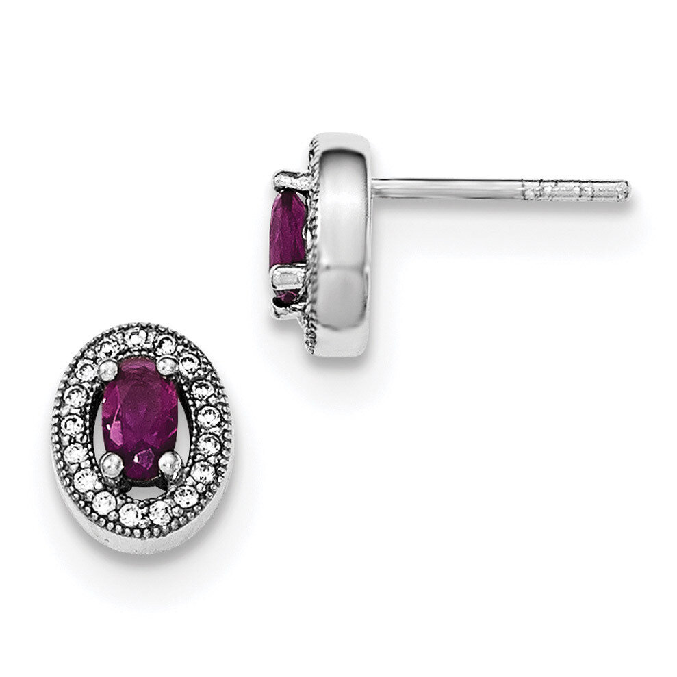 Purple &amp; White CZ Diamond Oval Stud Earrings Sterling Silver Rhodium-plated QE12554, MPN: QE12554, …