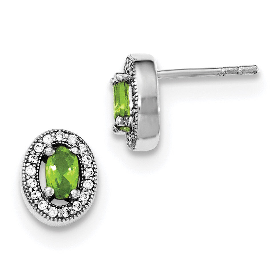 Light Green &amp; White CZ Diamond Oval Stud Earrings Sterling Silver Rhodium-plated QE12560