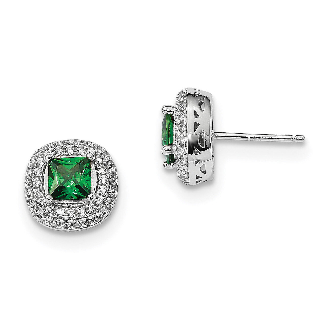 White &amp; Green CZ Diamond Post Earrings Sterling Silver Rhodium-plated QE12567, MPN: QE12567, 883957…