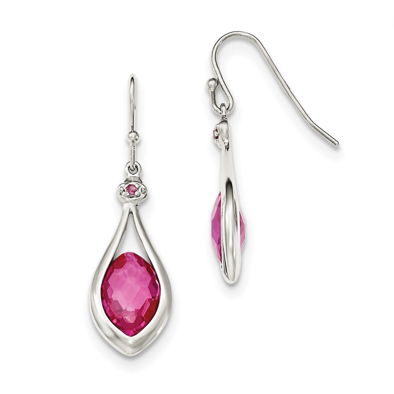 Synthetic Pink Bead Shepherd Hook Earrings Sterling Silver Polished QE12570, MPN: QE12570, 88395777…