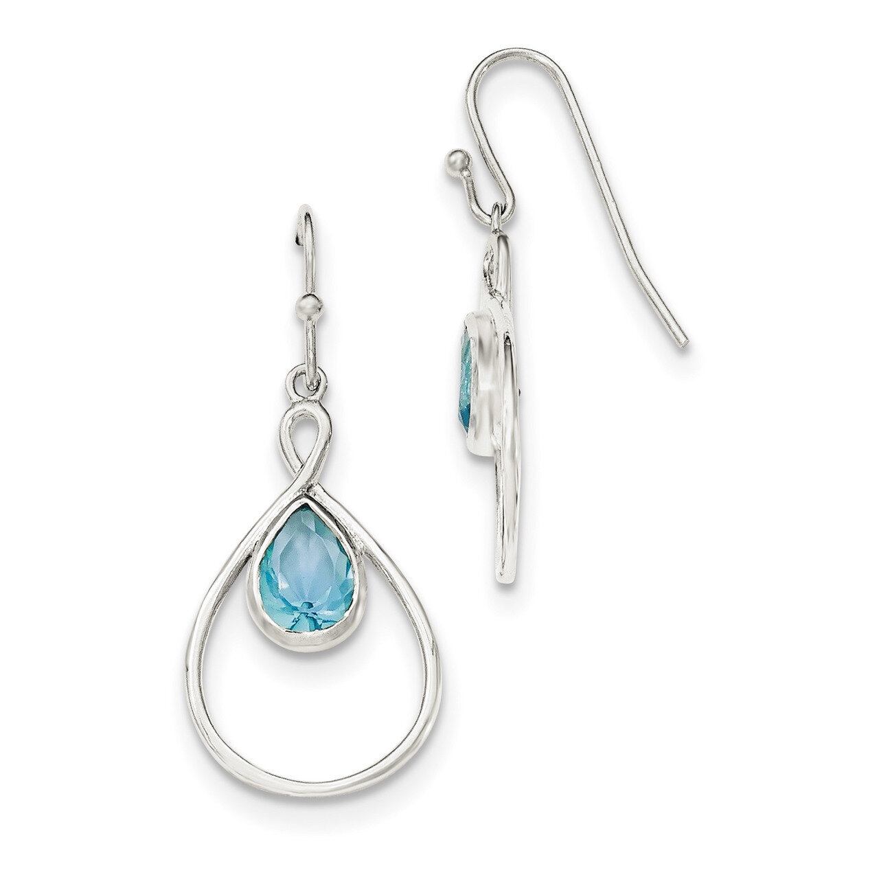 Aquamarine Glass Shepherd Hook Earrings Sterling Silver Polished QE12573, MPN: QE12573, 191101319570