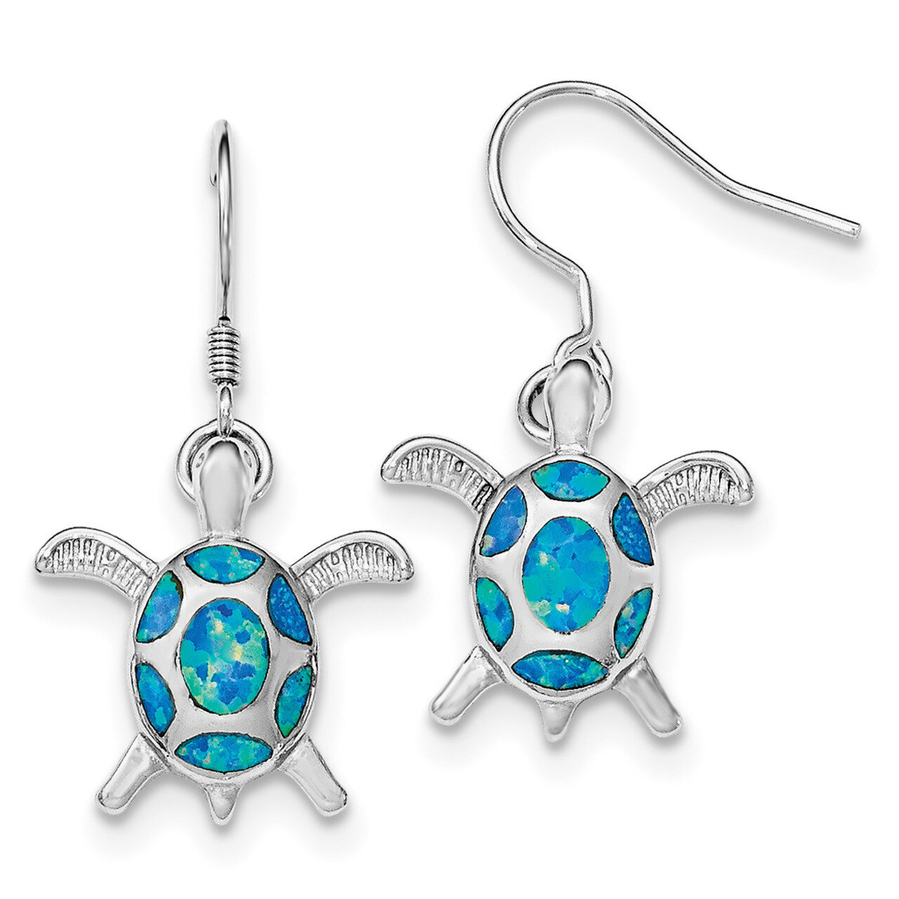 Created Blue Opal Turtle Shepherd Hook Earrings Sterling Silver Rhodium QE12599, MPN: QE12599, 1911…