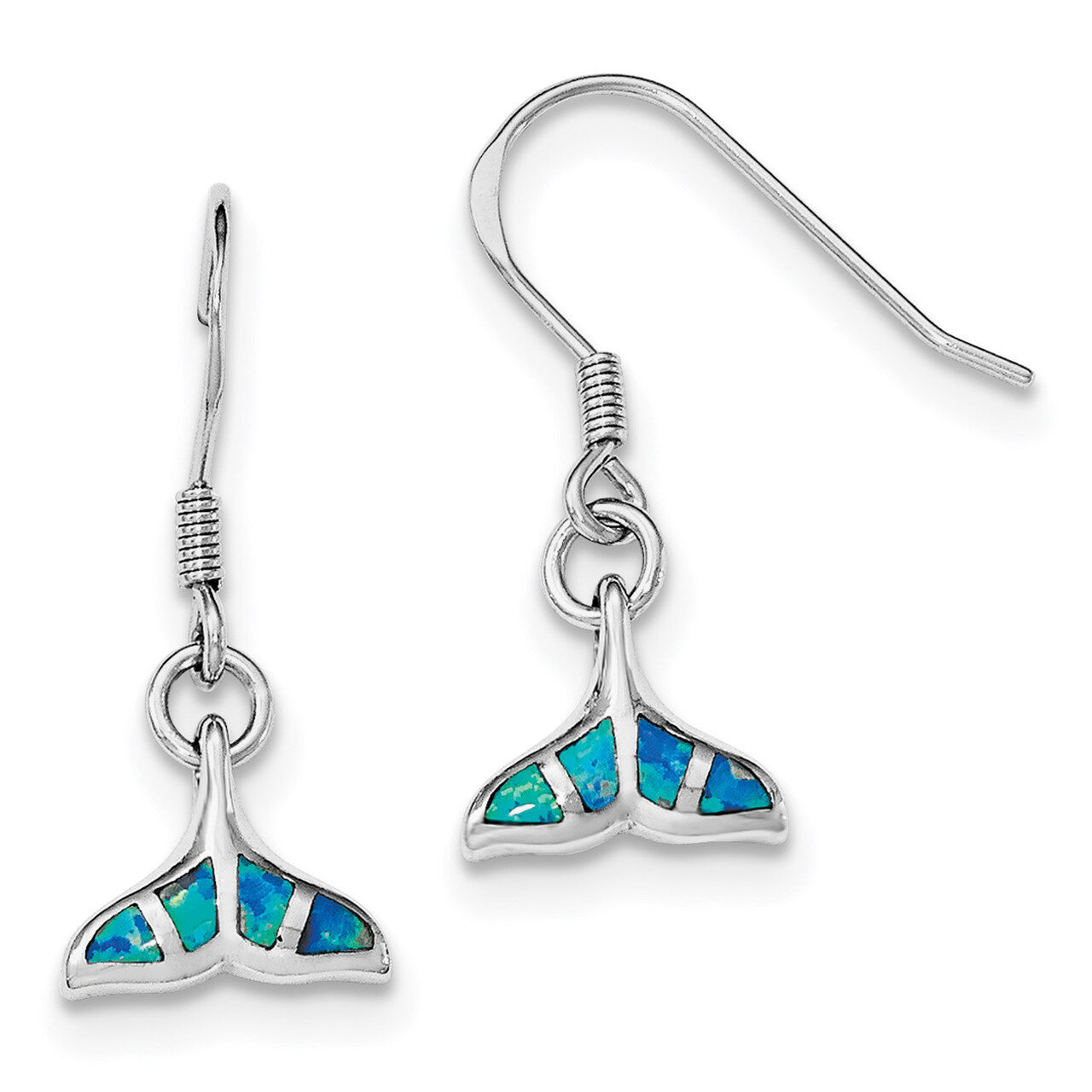Created Opal Dolphin Tail Shepherd Hook Earrings Sterling Silver Rhodium QE12601
