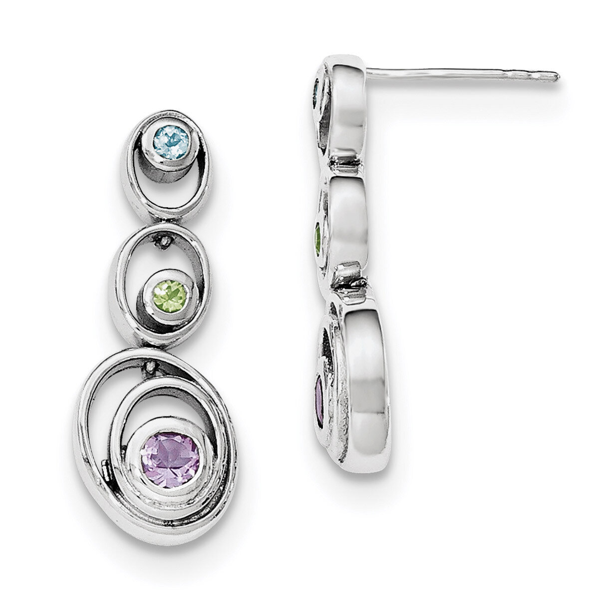 Peridot Blue Topaz &amp; Amethyst Earring Sterling Silver Rhodium-plated QE12610RB, MPN: QE12610RB,