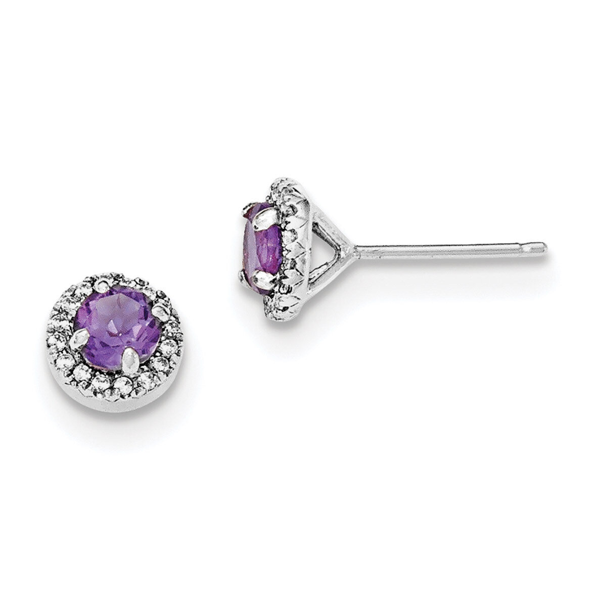 Amethyst &amp; CZ Diamond Post Earrings Sterling Silver Rhodium-plated QE12613AM, MPN: QE12613AM, 19110…