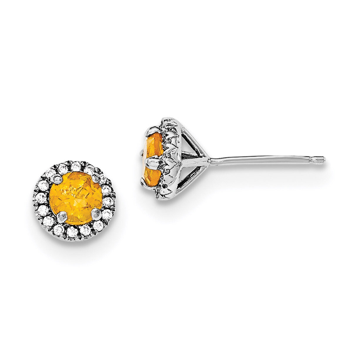 Citrine &amp; CZ Diamond Post Earrings Sterling Silver Rhodium-plated QE12613CI, MPN: QE12613CI, 191101…