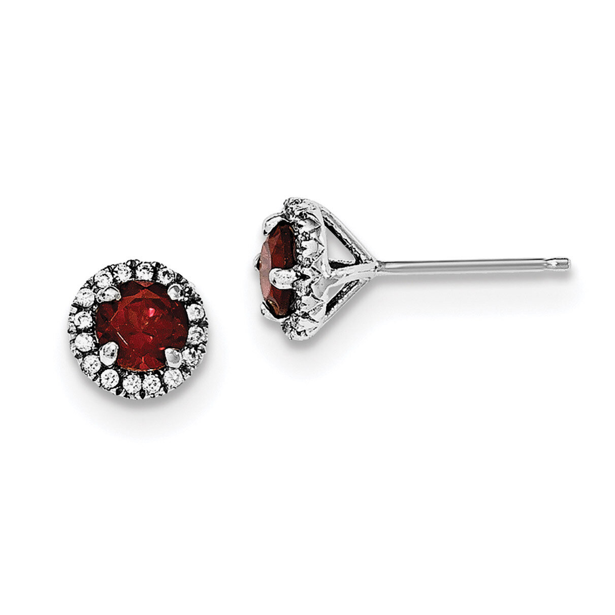 Garnet &amp; CZ Diamond Post Earrings Sterling Silver Rhodium-plated QE12613GA, MPN: QE12613GA, 1911010…