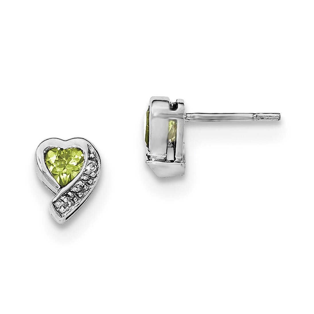 Peridot and Diamond Heart Earrings Sterling Silver Rhodium-plated QE12618PE, MPN: QE12618PE, 191101…