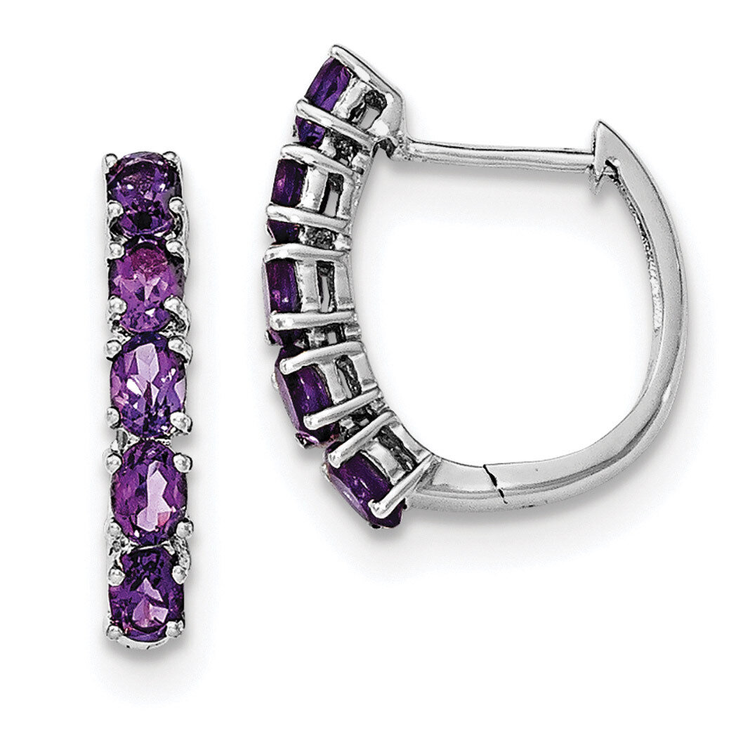 Amethyst Hinged Hoop Earrings Sterling Silver Rhodium-plated Polished QE12619AM, MPN: QE12619AM, 88…