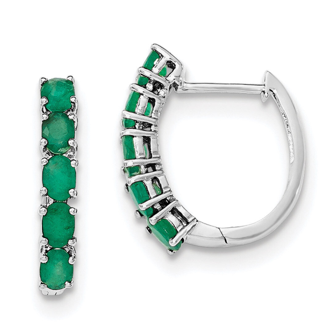 Emerald Hinged Hoop Earrings Sterling Silver Rhodium-plated Polished QE12619E, MPN: QE12619E, 88677…