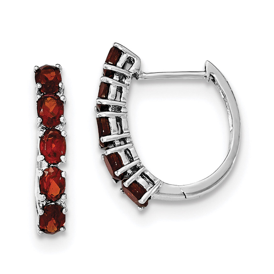 Garnet Hinged Hoop Earrings Sterling Silver Rhodium-plated Polished QE12619GA, MPN: QE12619GA, 8867…