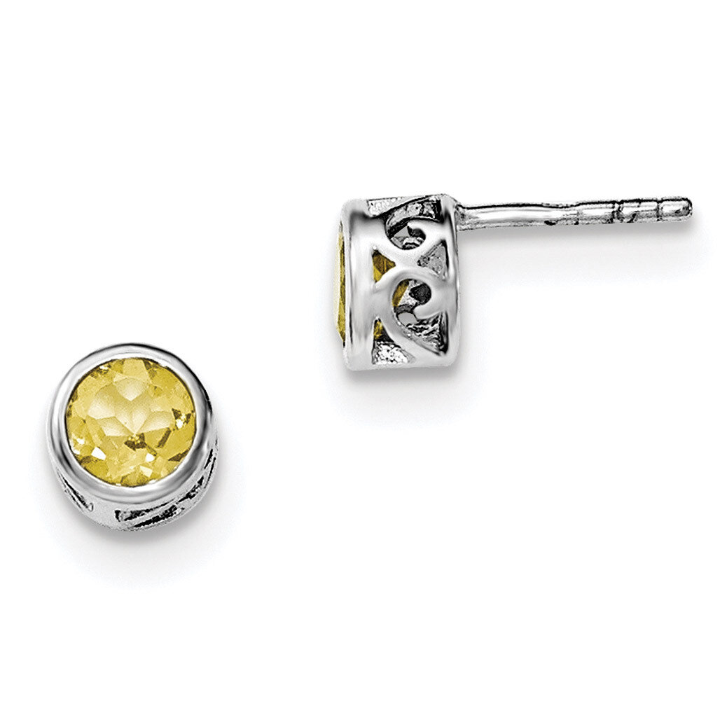 Citrine Round Post Earrings Sterling Silver Rhodium-plated Polished QE12625CI