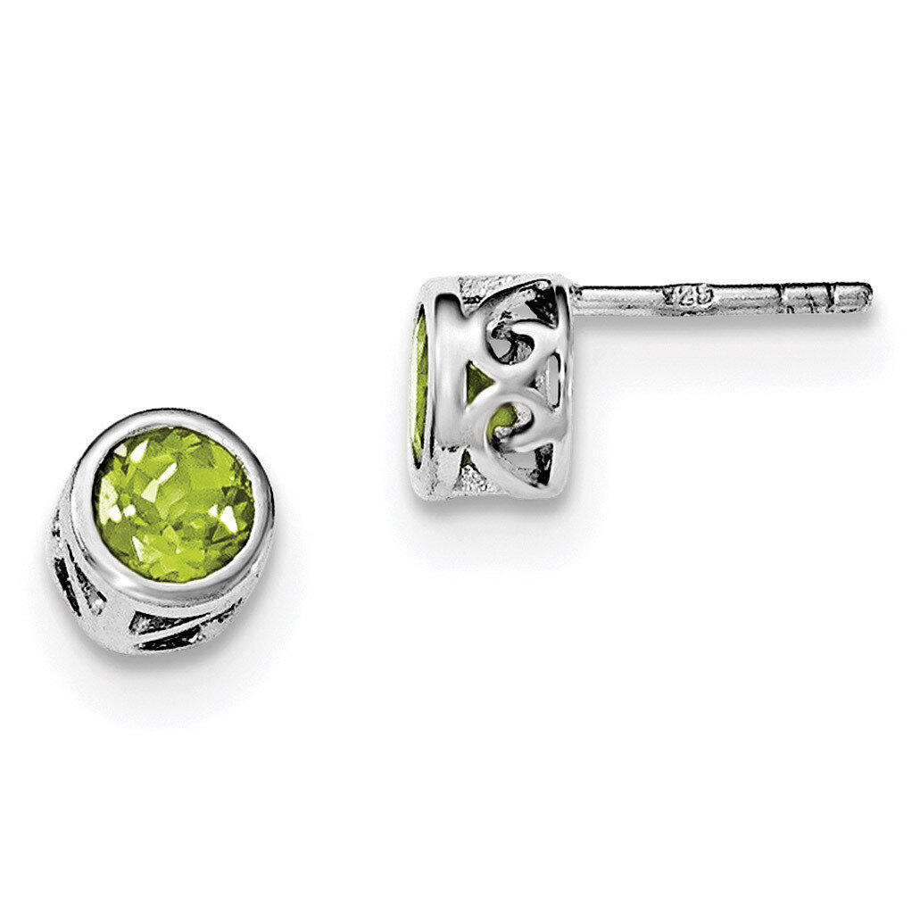 Peridot Round Post Earrings Sterling Silver Rhodium-plated Polished QE12625PE