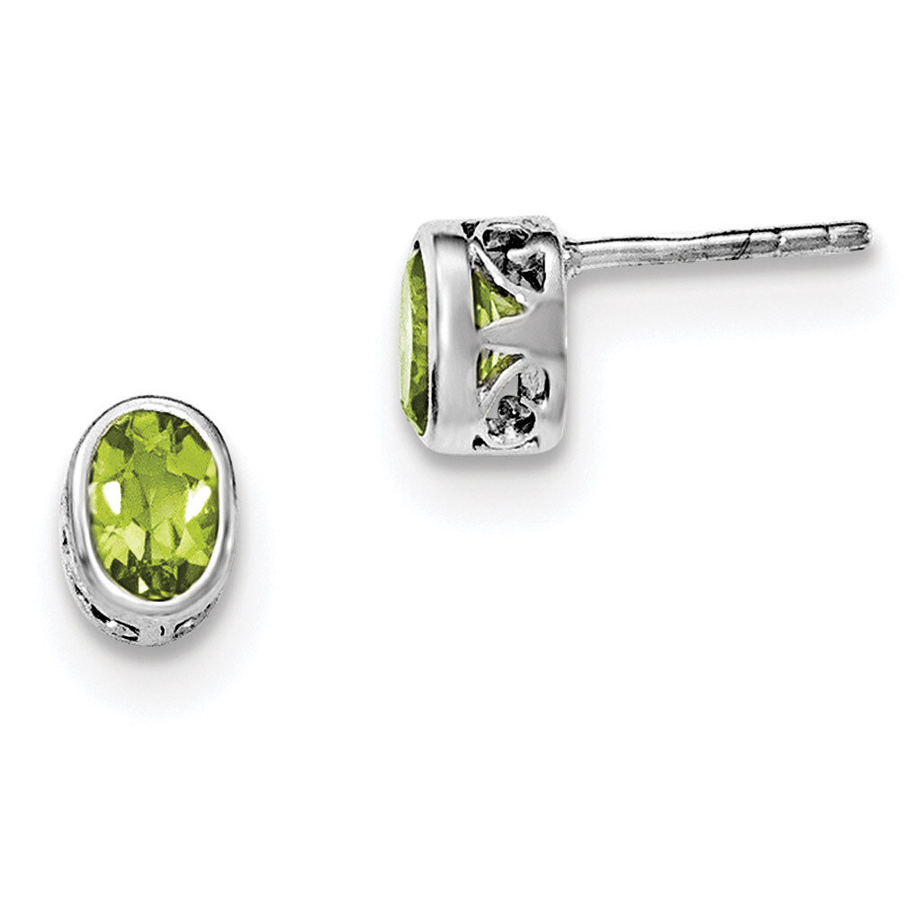 Peridot Oval Post Earrings Sterling Silver Rhodium-plated Polished QE12626PE, MPN: QE12626PE,