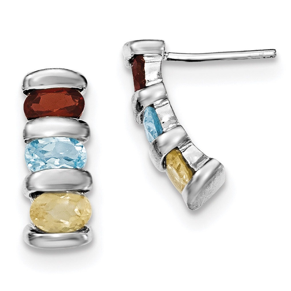 Garnet Blue Topaz &amp; Citrine Post Earrings Sterling Silver Rhodium-plated QE12631RB, MPN: QE12631RB,