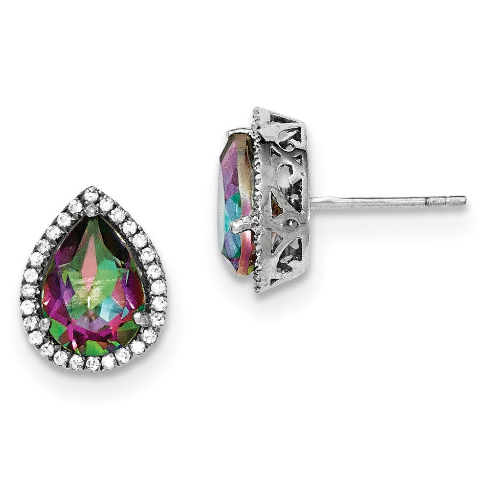 Created Mystic Topaz &amp; CZ Diamond Post Earrings Sterling Silver Rhodium Polished QE12637JUN, MPN: Q…