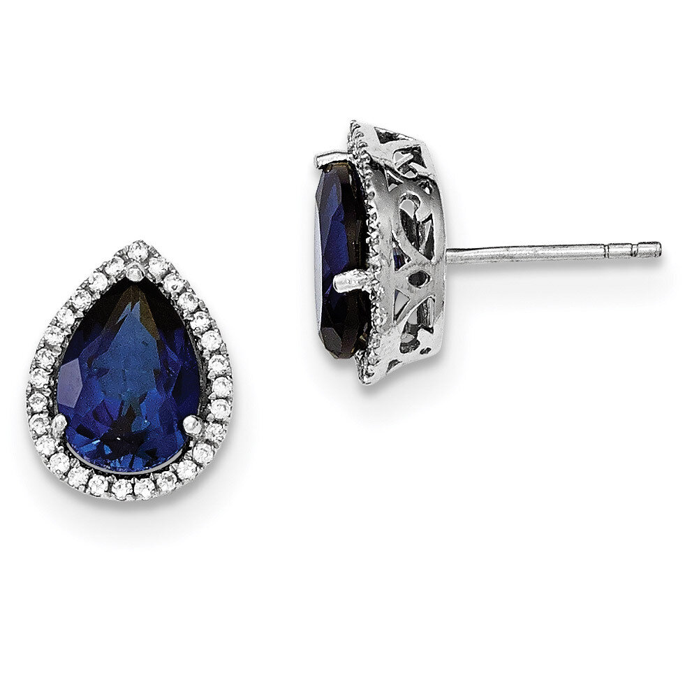 Created Sapphire &amp; CZ Diamond Post Earrings Sterling Silver Rhodium QE12637SEP, MPN: QE12637SEP,