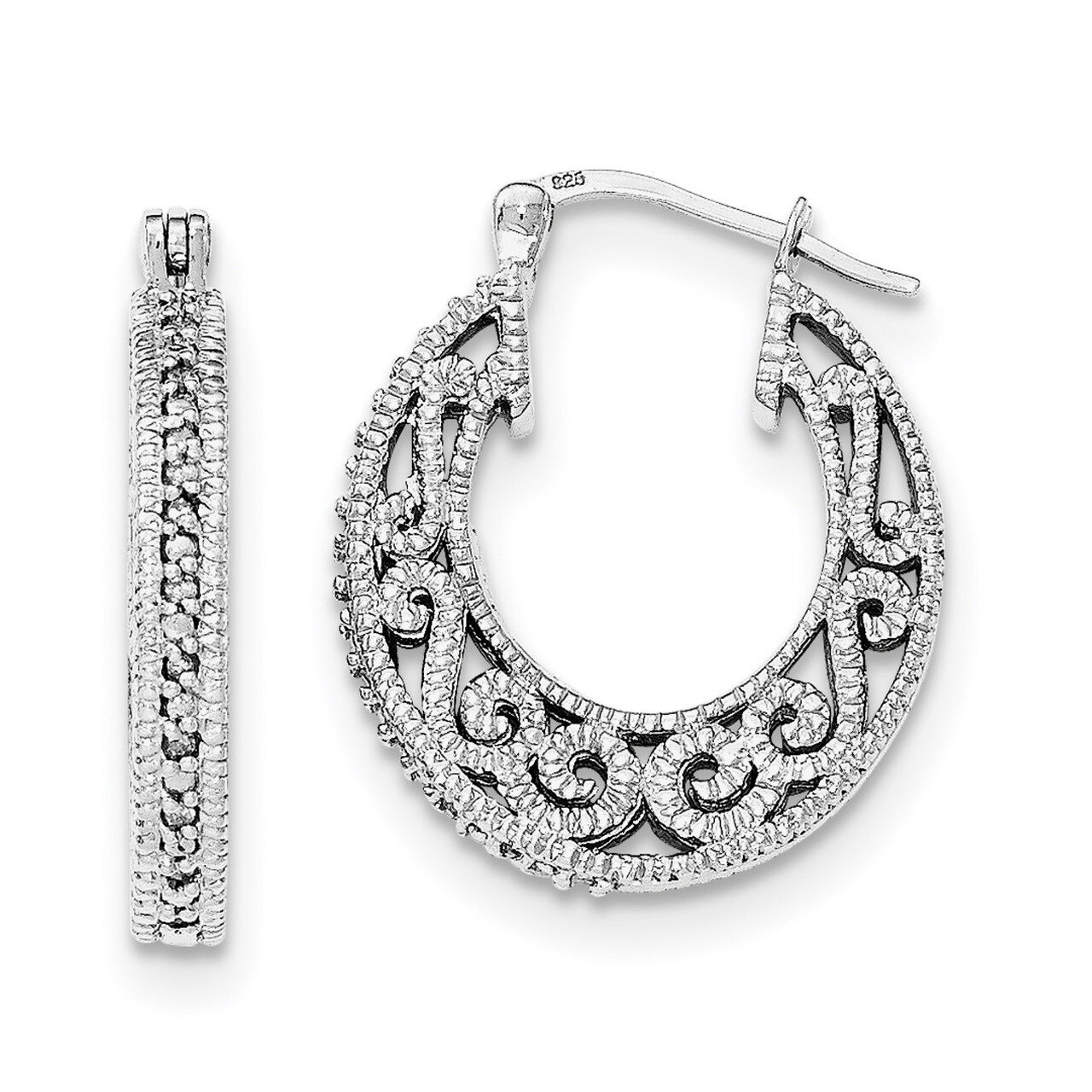 Diamond Hinged Hoop Earrings Sterling Silver Rhodium QE12644, MPN: QE12644, 191101487484
