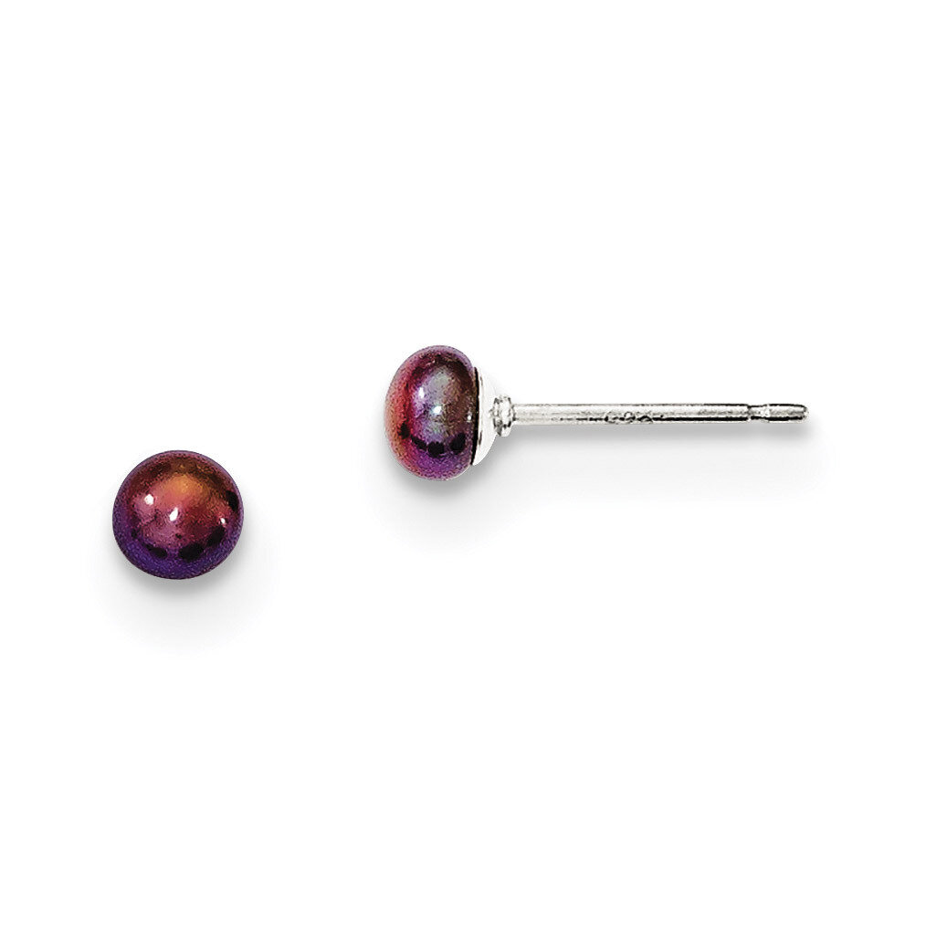 3-4mm Black Freshwater Cultured Button Pearl Stud Earrings Sterling Silver QE12667