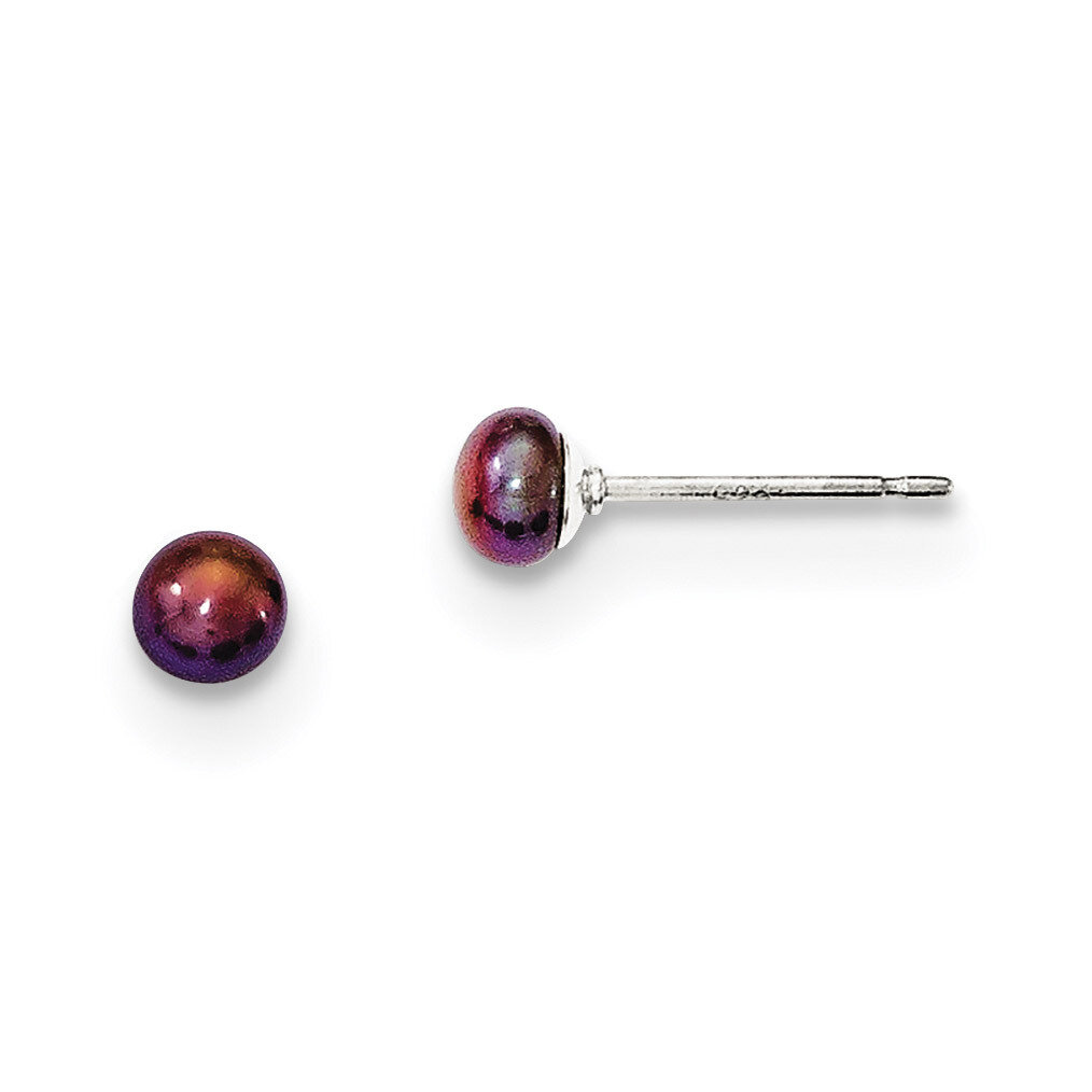 3-4mm Black Freshwater Cultured Button Pearl Stud Earrings Sterling Silver QE12667, MPN: QE12667, 1…
