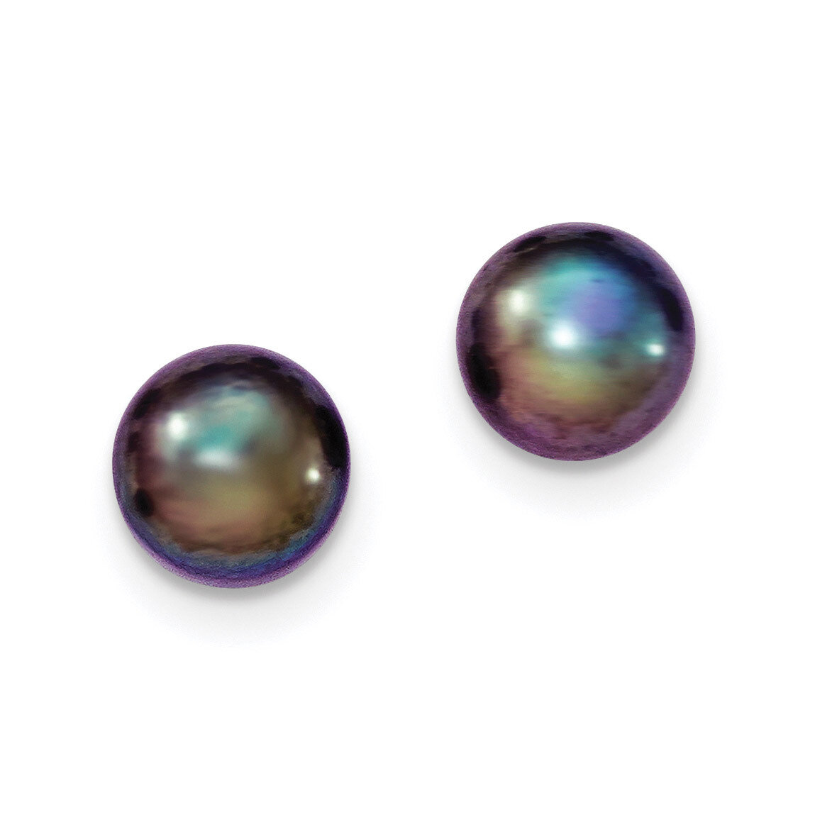 9-10mm Black Freshwater Cultured Button Pearl Stud Earrings Sterling Silver QE12669
