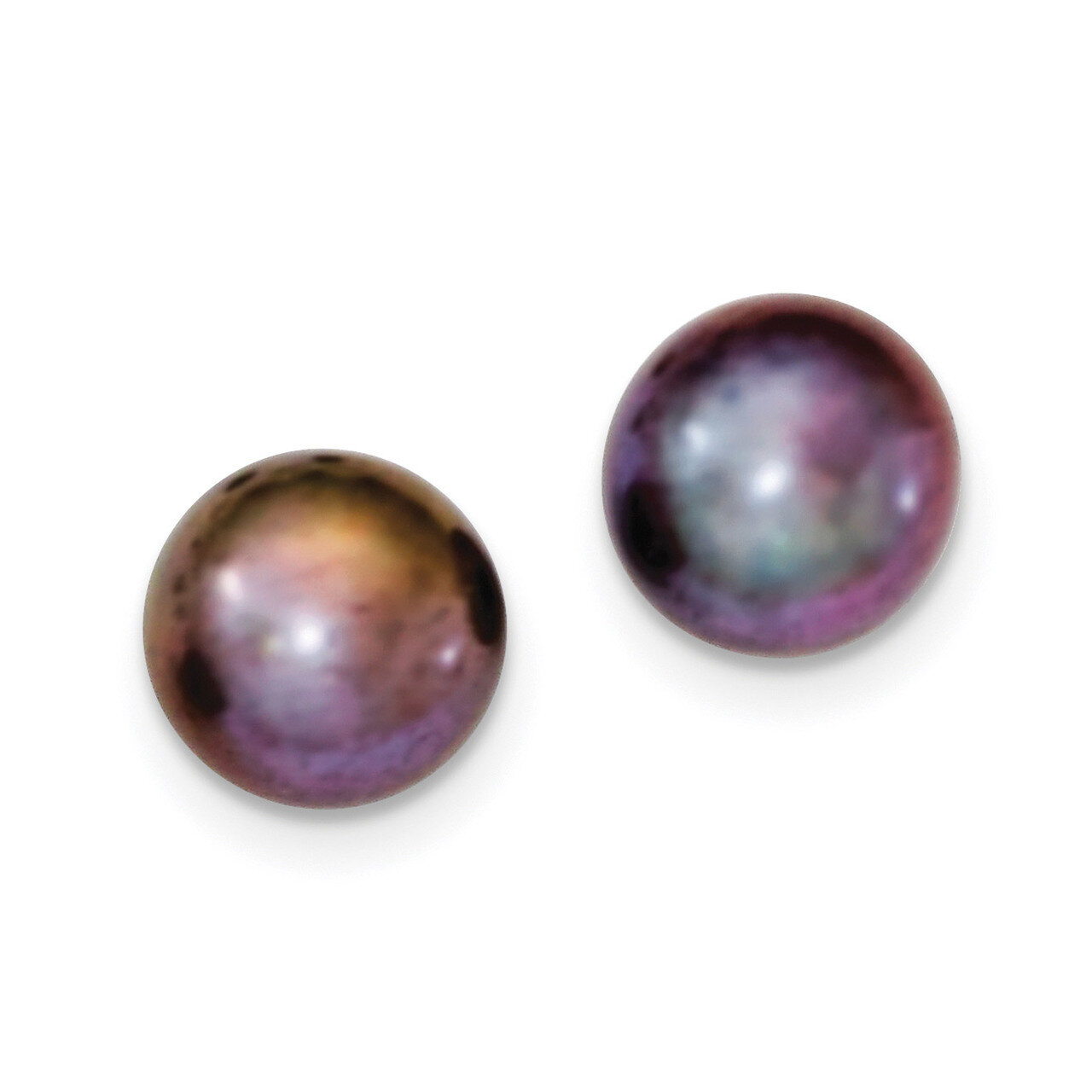 12-13mm Black Freshwater Cultured Button Pearl Stud Earrings Sterling Silver QE12671