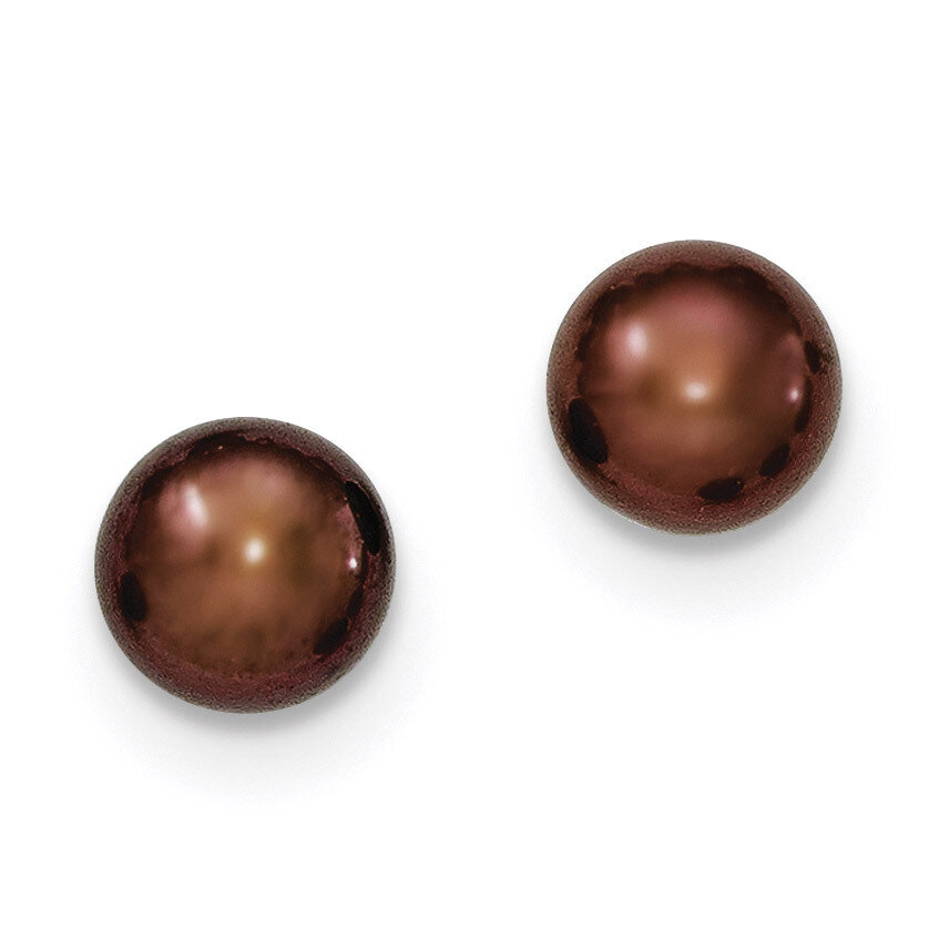7-8mm Brown Freshwater Cultured Button Pearl Stud Earrings Sterling Silver QE12673, MPN: QE12673, 1…