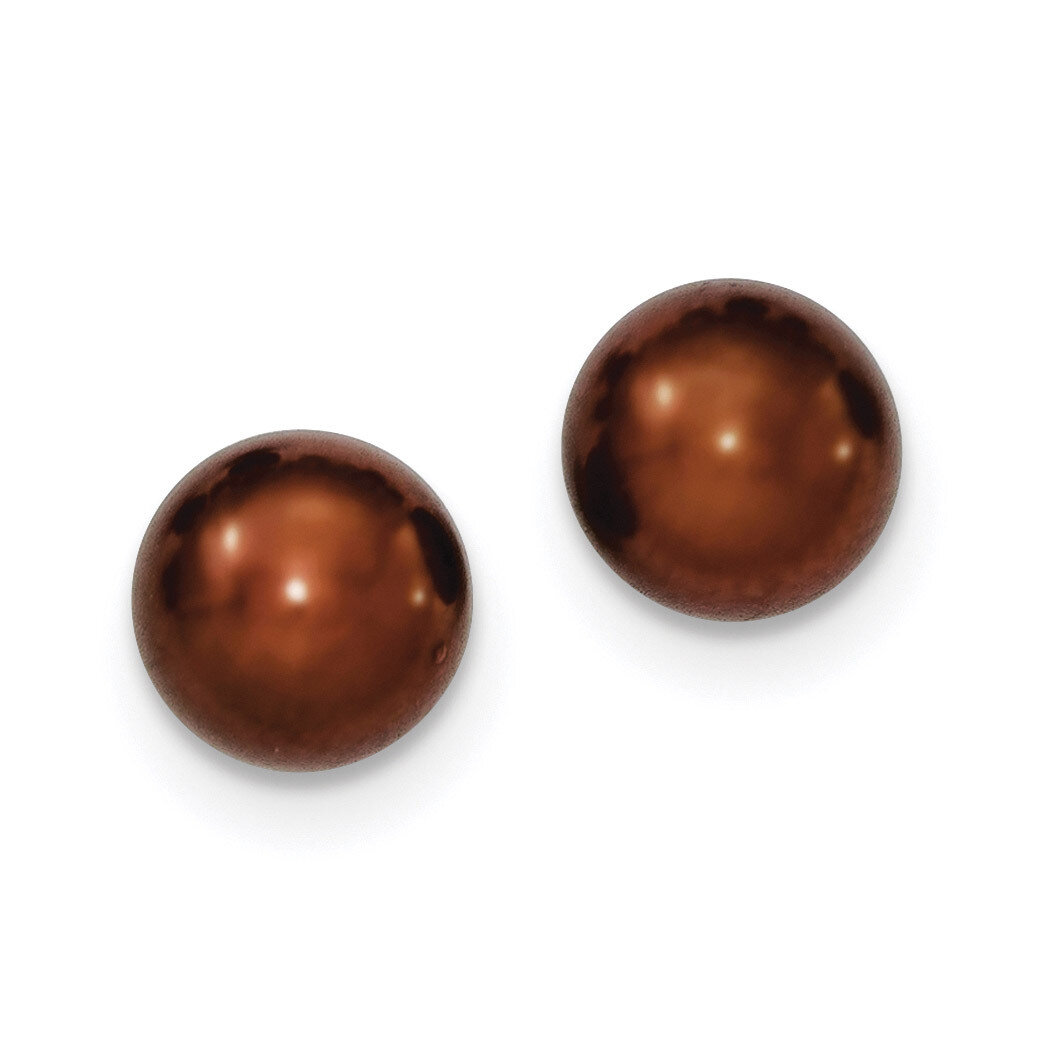 9-10mm Brown Freshwater Cultured Button Pearl Stud Earrings Sterling Silver QE12674, MPN: QE12674, …