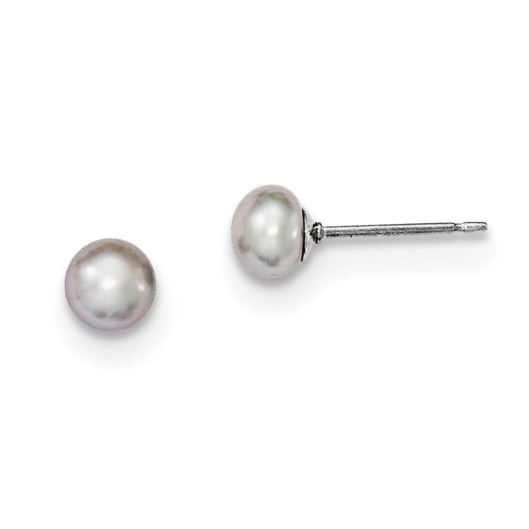 5-6mm Grey Freshwater Cultured Button Pearl Stud Earrings Sterling Silver QE12676