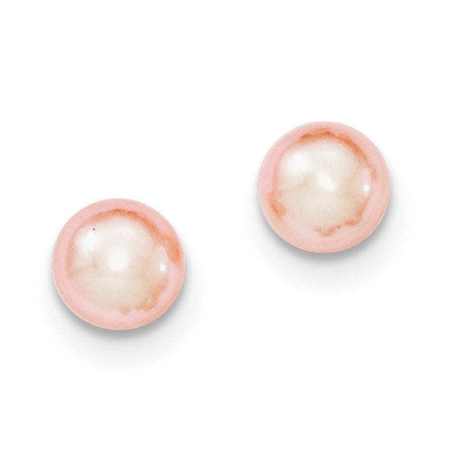 7-8mm Pink Freshwater Cultured Button Pearl Stud Earrings Sterling Silver QE12685