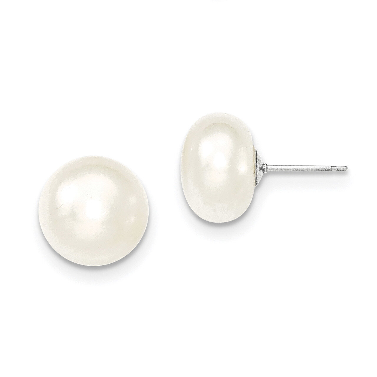 12-13mm White Freshwater Cultured Button Pearl Stud Earrings Sterling Silver QE12698, MPN: QE12698,…