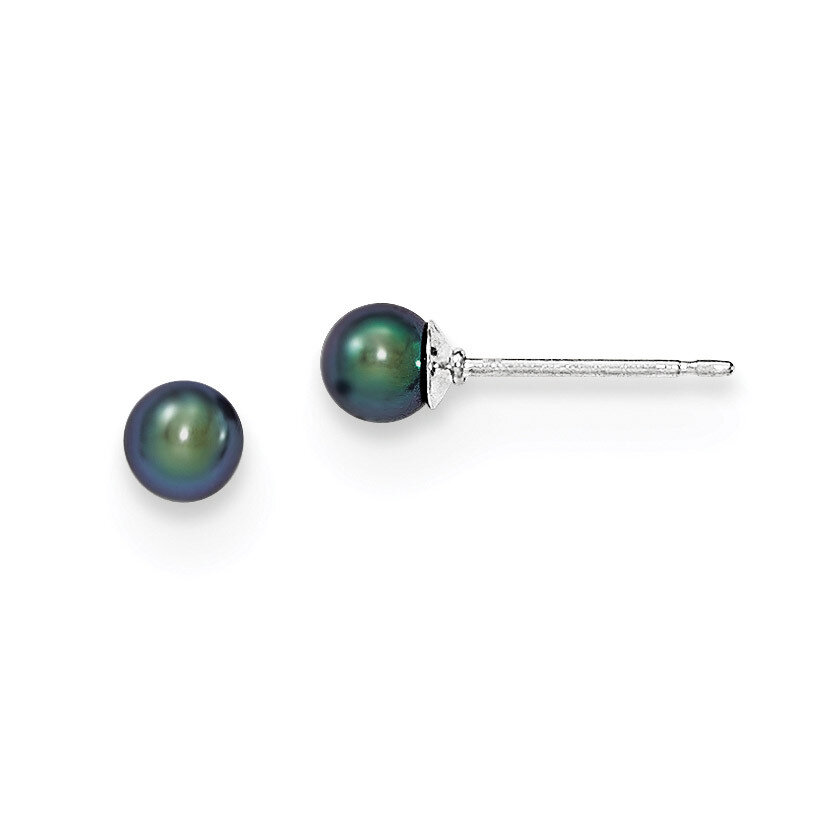 4-5mm Black Freshwater Cultured Round Pearl Stud Earrings Sterling Silver QE12700, MPN: QE12700, 19…