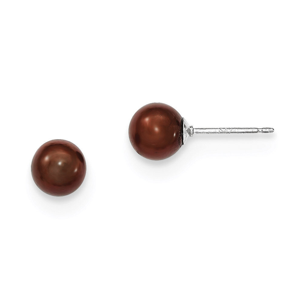 6-7mm Coffee Freshwater Cultured Round Pearl Stud Earrings Sterling Silver QE12709, MPN: QE12709, 1…