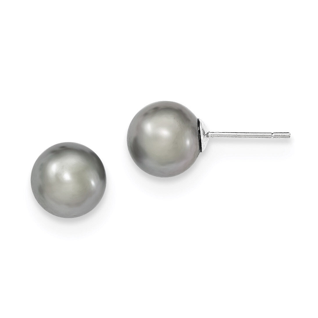 8-9mm Grey Freshwater Cultured Round Pearl Stud Earrings Sterling Silver QE12715