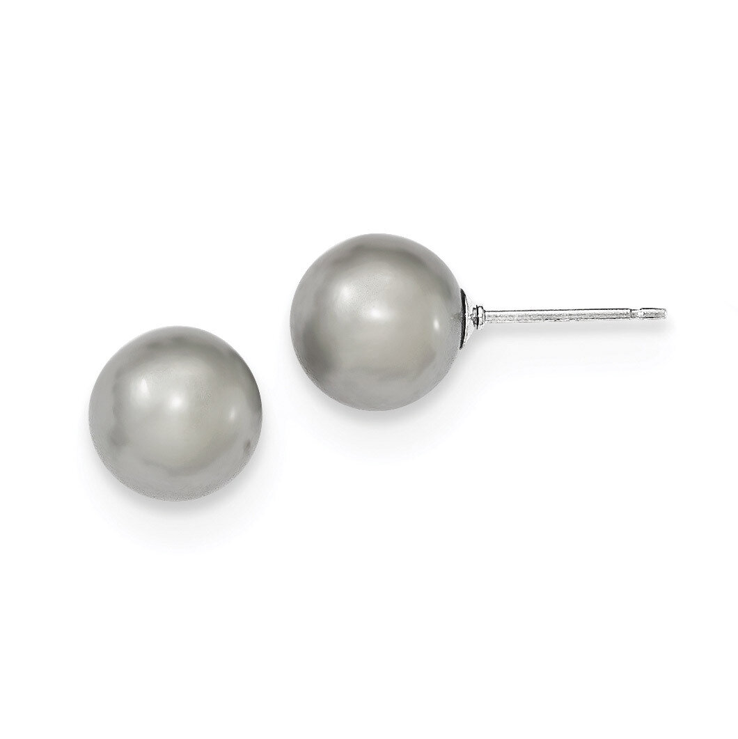 9-10mm Grey Freshwater Cultured Round Pearl Stud Earrings Sterling Silver QE12716