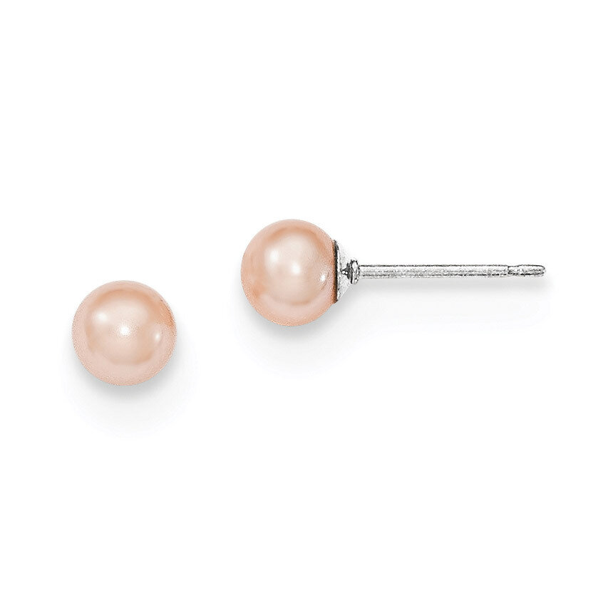 5-6mm Pink Freshwater Cultured Round Pearl Stud Earrings Sterling Silver QE12720