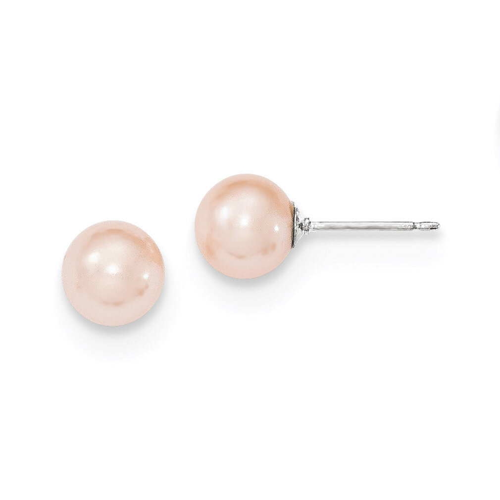 7-8mm Pink Freshwater Cultured Round Pearl Stud Earrings Sterling Silver QE12722