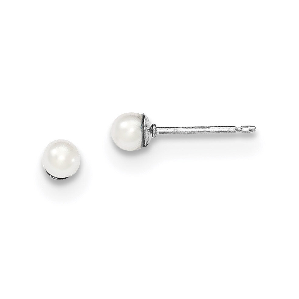 3-4mm White Freshwater Cultured Round Pearl Stud Earrings Sterling Silver QE12730, MPN: QE12730, 19…