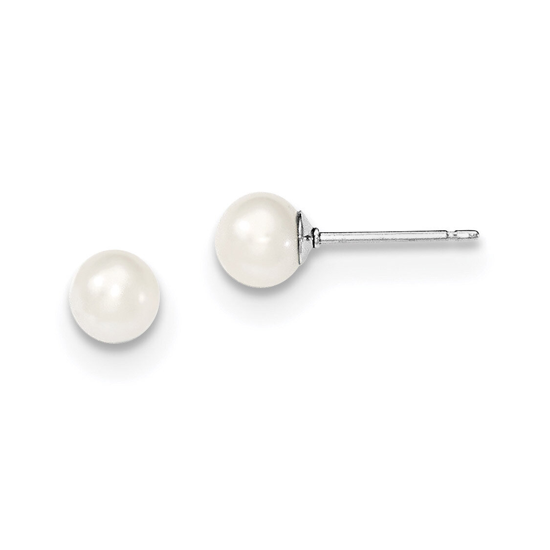 5-6mm White Freshwater Cultured Round Pearl Stud Earrings Sterling Silver QE12732