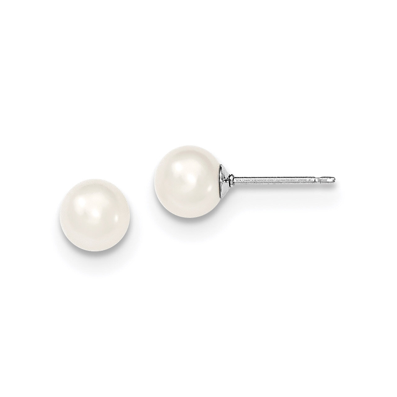 6-7mm White Freshwater Cultured Round Pearl Stud Earrings Sterling Silver QE12733