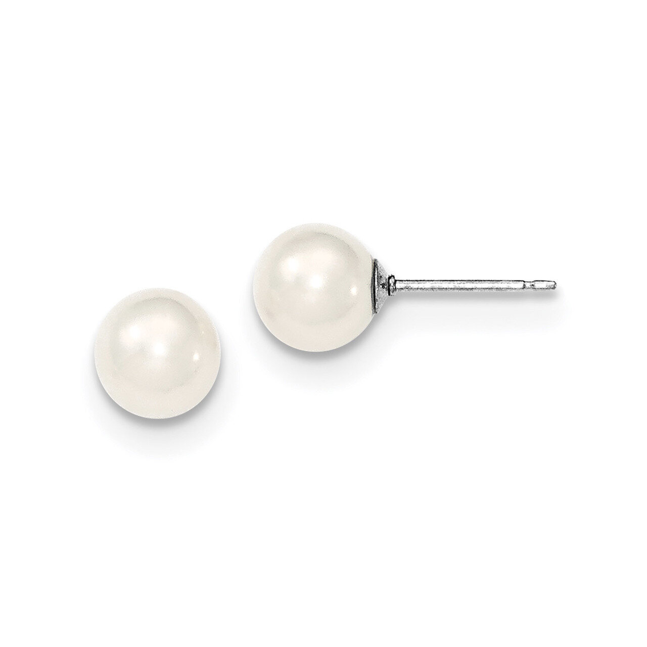 7-8mm White Freshwater Cultured Round Pearl Stud Earrings Sterling Silver QE12734, MPN: QE12734, 19…