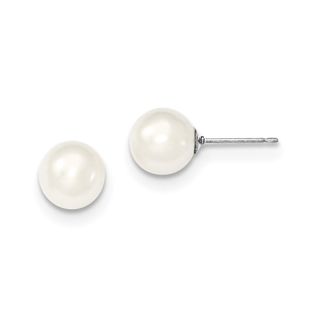 8-9mm White Freshwater Cultured Round Pearl Stud Earrings Sterling Silver QE12735, MPN: QE12735, 19…