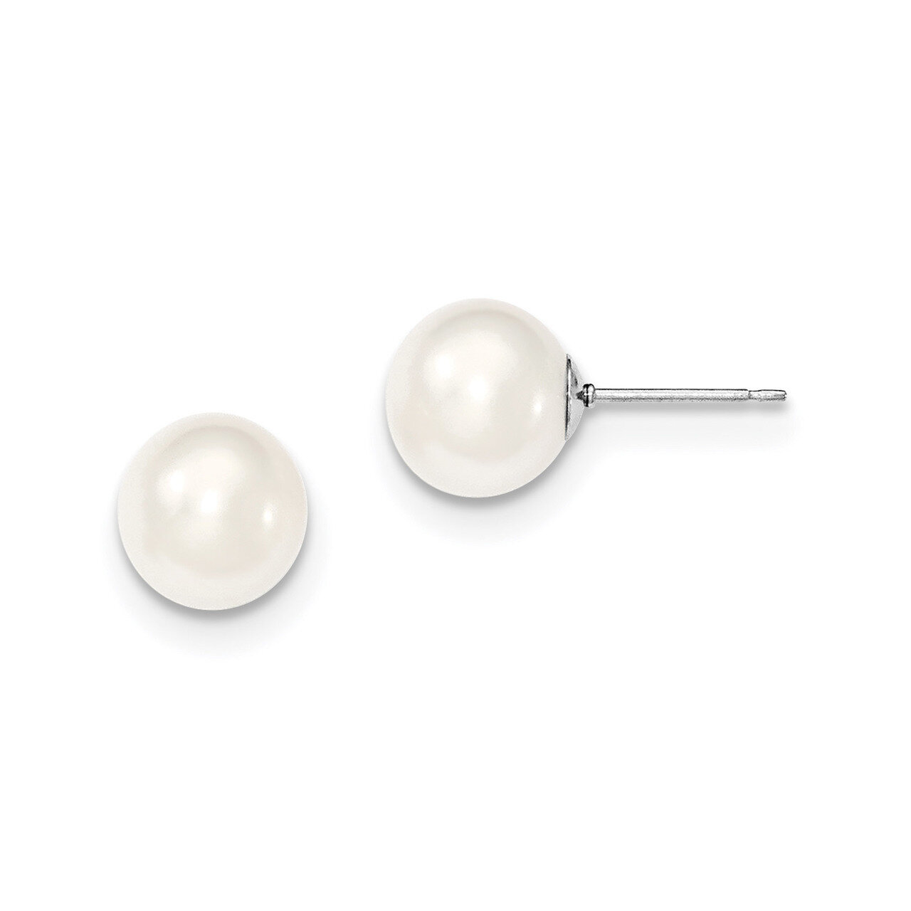 9-10mm White Freshwater Cultured Round Pearl Stud Earrings Sterling Silver QE12736, MPN: QE12736, 1…