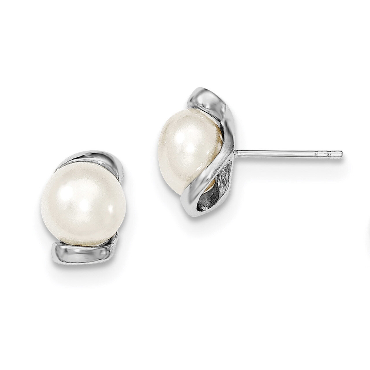 8-9mm White Cultured Freshwater Pearl Post Earrings Sterling Silver Rhodium-plated QE12752, MPN: QE…